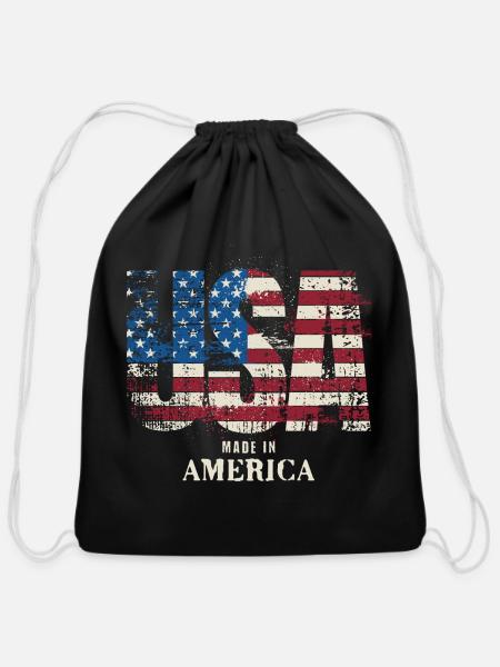 USA Made in America - Cotton Drawstring Bag - black