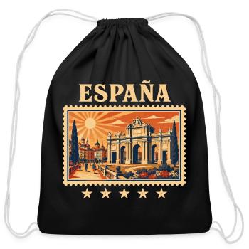 Espana Arch Plaza Vintage Travel Stamp - Cotton Drawstring Bag - black - Front