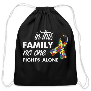 In This Family No One Fights Alone T-Shirt - Cotton Drawstring Bag - black - Front