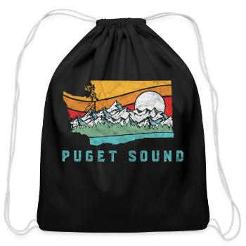 Puget Sound Washington Outdoors Moains - Cotton Drawstring Bag - black - Front