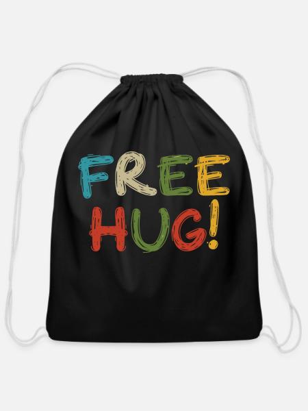FREE HUG - Cotton Drawstring Bag - black
