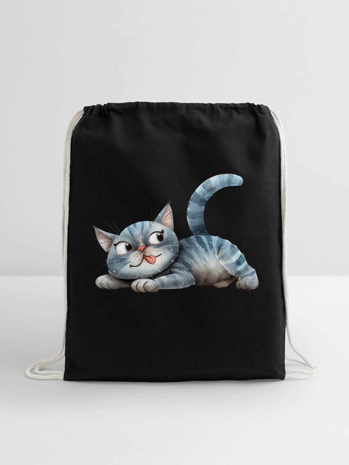 Funny Cat - Cotton Drawstring Bag - black - Front