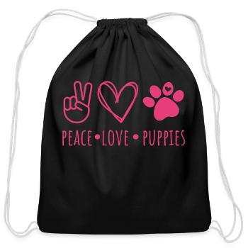 Peace Love Puppies - Cotton Drawstring Bag - black - Front
