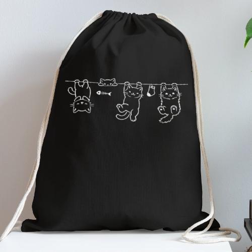 Minimalist Hanging Cats Line Art - Cute Kittens - Cotton Drawstring Bag