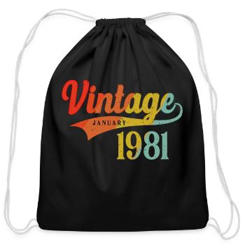 January 1981 Birthday Vintage January 1981 Awesome - Cotton Drawstring Bag - black - Front