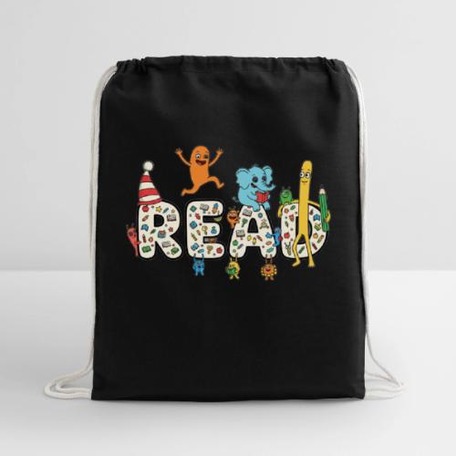 Whimsical READ Kids Cartoon - Cotton Drawstring Bag