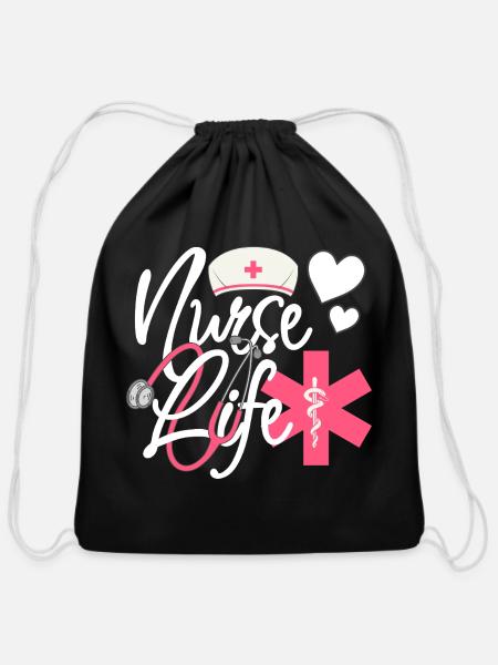 Nurse Life – Heart & Stethoscope Pride - Cotton Drawstring Bag - black