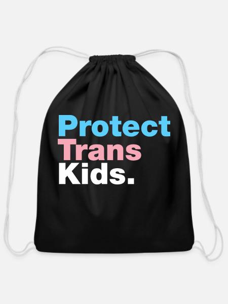 Protect Trans Kids - Cotton Drawstring Bag - black