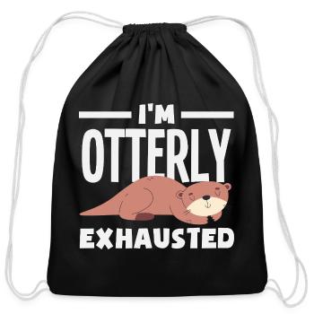 Sea Otter Cartoon Pun Funny - Cotton Drawstring Bag - black - Front