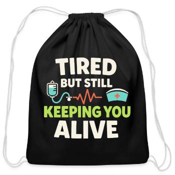 Night Shift Nurse Tired Nurse RN Coffee Surviving - Cotton Drawstring Bag - black - Front