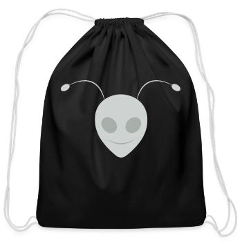 Alien Ant Face Design White Silver - Cotton Drawstring Bag - black - Front