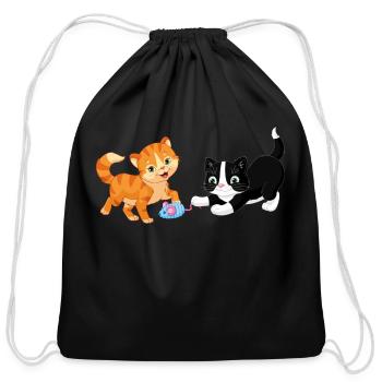 Orange And Black Cat - Cotton Drawstring Bag - black - Front