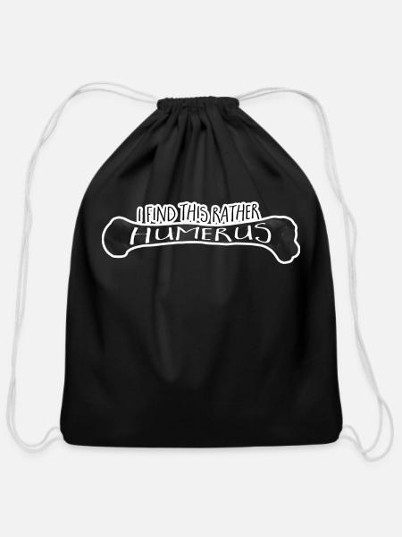 I Find This Rather Humerus Funny Bone Pun - Cotton Drawstring Bag - black