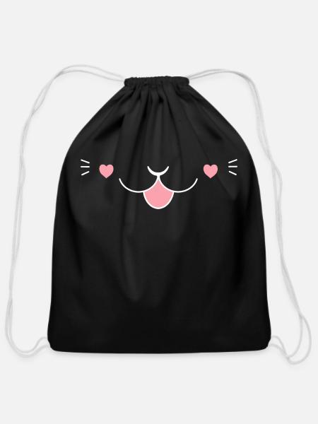 Kitty Face - Cotton Drawstring Bag - black