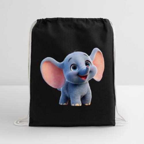 Playful Baby Elephant with Big Eyes - Cotton Drawstring Bag