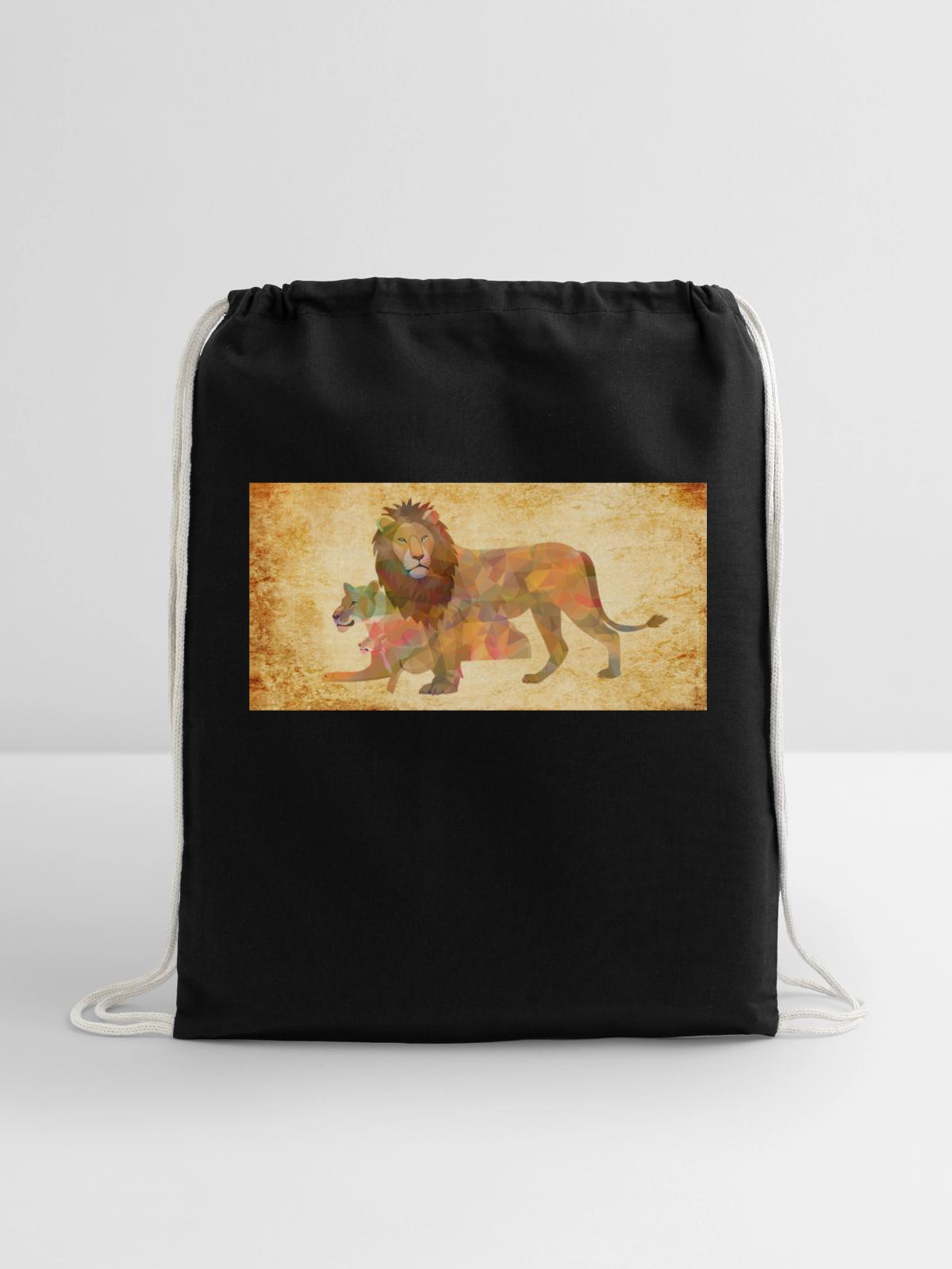 lion - Cotton Drawstring Bag - black - Front