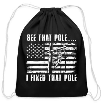 See That Pole Lineman Blue Collar - Cotton Drawstring Bag - black - Front