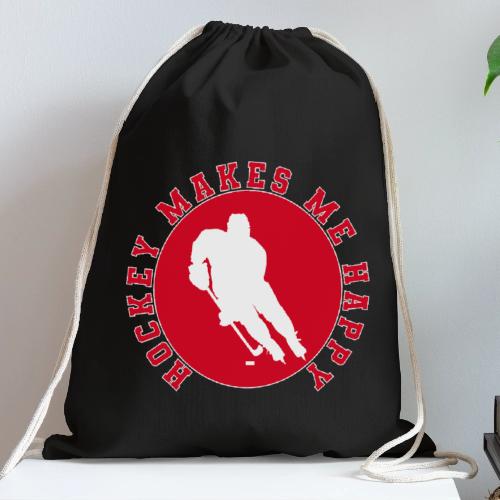 Hockey Makes Me Happy – Ice Hockey Fan Emblem - Cotton Drawstring Bag