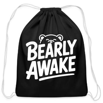 Bearly Awake - Cotton Drawstring Bag - black - Front