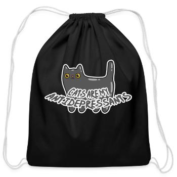 Cat Antidepressants - Cotton Drawstring Bag - black - Front