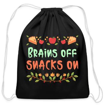 Brains Off snacks on-school lunch break t-shirt - Cotton Drawstring Bag - black - Front