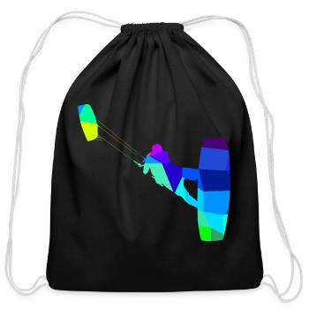 Kite surfing rainbow colors polygon sport - Cotton Drawstring Bag - black - Front