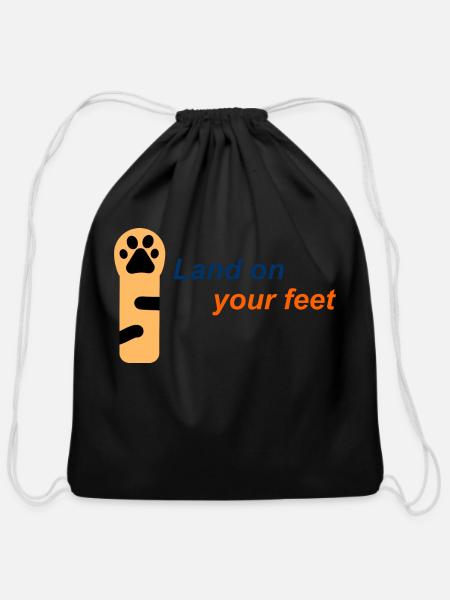 Land on your feet - Cotton Drawstring Bag - black