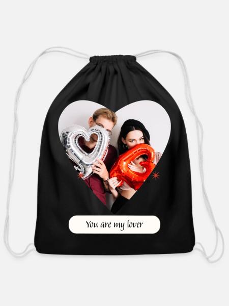 Heart Balloons Love Duo - Cotton Drawstring Bag - black