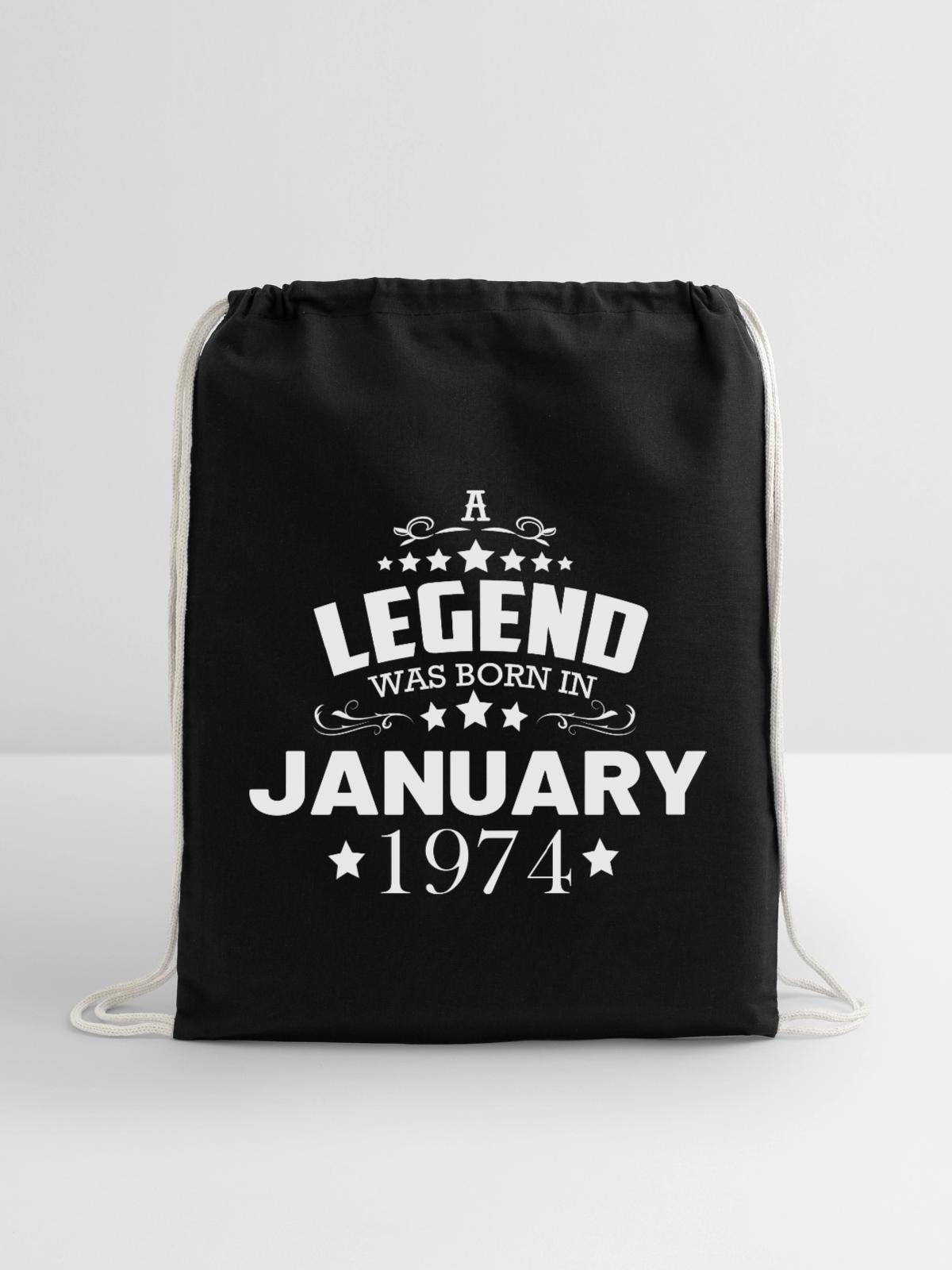 January 1974 birthday - Cotton Drawstring Bag - black - Front