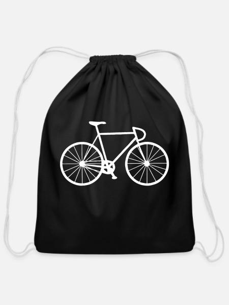White Fixie On The Road - Cotton Drawstring Bag - black