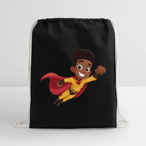 Flying Cartoon Superhero Boy in Red Cape - Cotton Drawstring Bag
