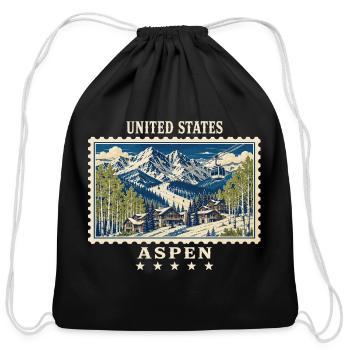 Aspen Mountain Lodge Stamp Art - Cotton Drawstring Bag - black - Front