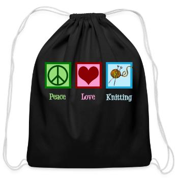 Peace Love Knitting Long Sleeve T Shirt - Cotton Drawstring Bag - black - Front