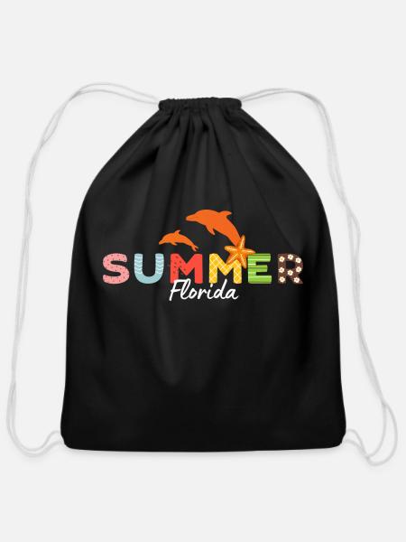 Summer Florida Dolphins - Cotton Drawstring Bag - black