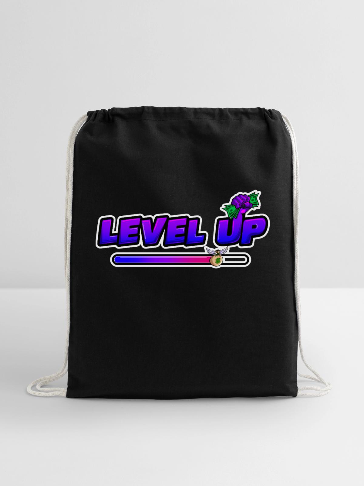 level up - Cotton Drawstring Bag - black - Front