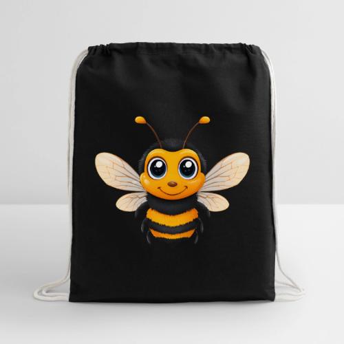 Happy Cartoon Baby Bee with Open Wings - Cotton Drawstring Bag