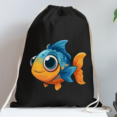 Colorful Cartoon Baby Fish in Blue and Orange - Cotton Drawstring Bag