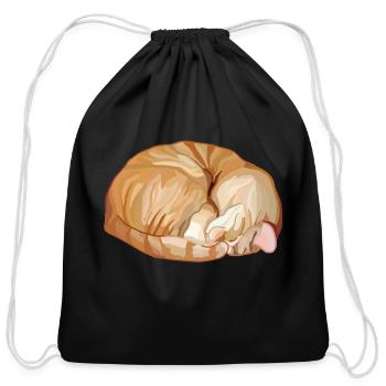 Sleeping Curled Orange Ginger Tabby Cat - Cotton Drawstring Bag - black - Front