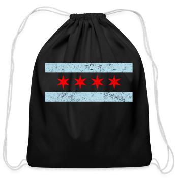 Sweet Chicago Flag Red Six Pointed Stars - Cotton Drawstring Bag - black - Front