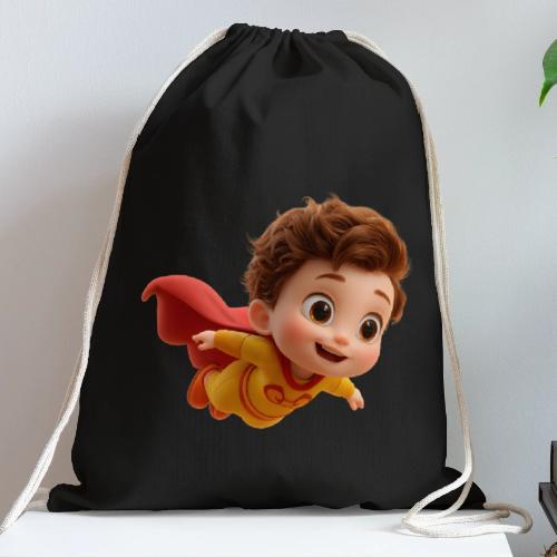 Flying Cartoon Superhero Boy in Yellow Suit - Cotton Drawstring Bag