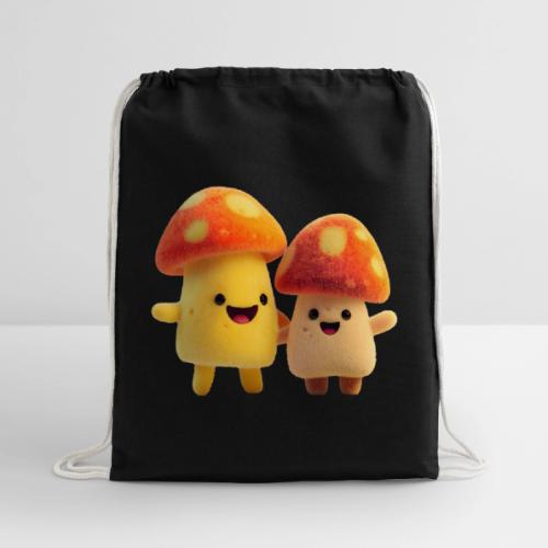Joyful Cartoon Mushroom Duo - Cotton Drawstring Bag