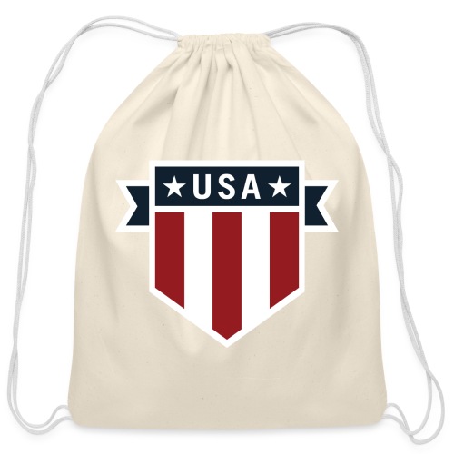 USA Pride Red White and Blue Patriotic Shield - Cotton Drawstring Bag