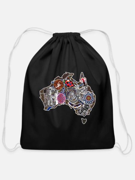 Aboriginal map , aboriginal , Australia - Cotton Drawstring Bag - black