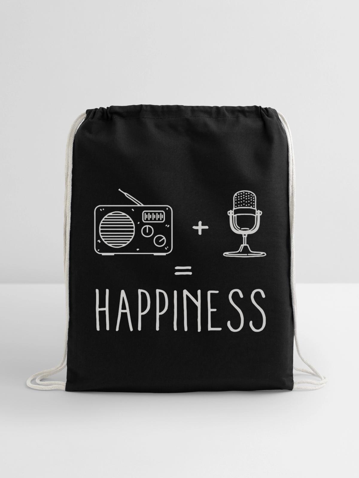 Radio + Microphone = Happiness - Cotton Drawstring Bag - black - Front