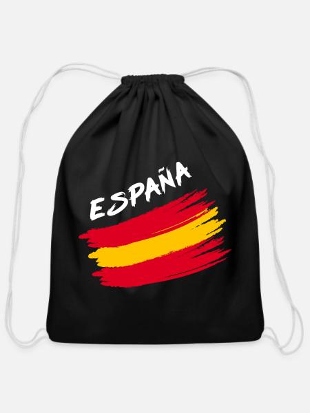 Espana Spain Spanish Flag Brush Design - Cotton Drawstring Bag - black