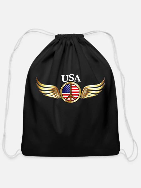 USA - Cotton Drawstring Bag - black