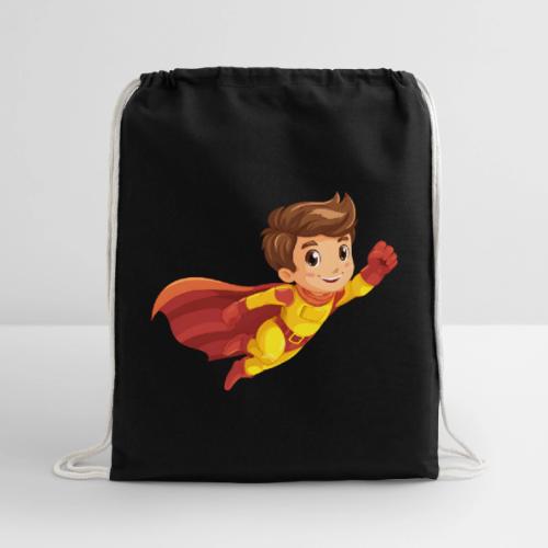 Cheerful Cartoon Superhero Boy Flying High - Cotton Drawstring Bag