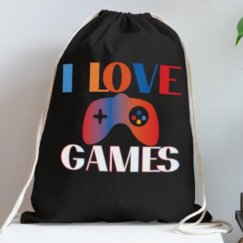 I Love Games Rainbow Controller - Cotton Drawstring Bag