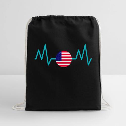 Heartbeat USA Flag – Patriotic American Pride Tee - Cotton Drawstring Bag