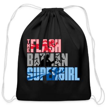 The Flash Lettering With Batman And Supergirl - Cotton Drawstring Bag - black - Front